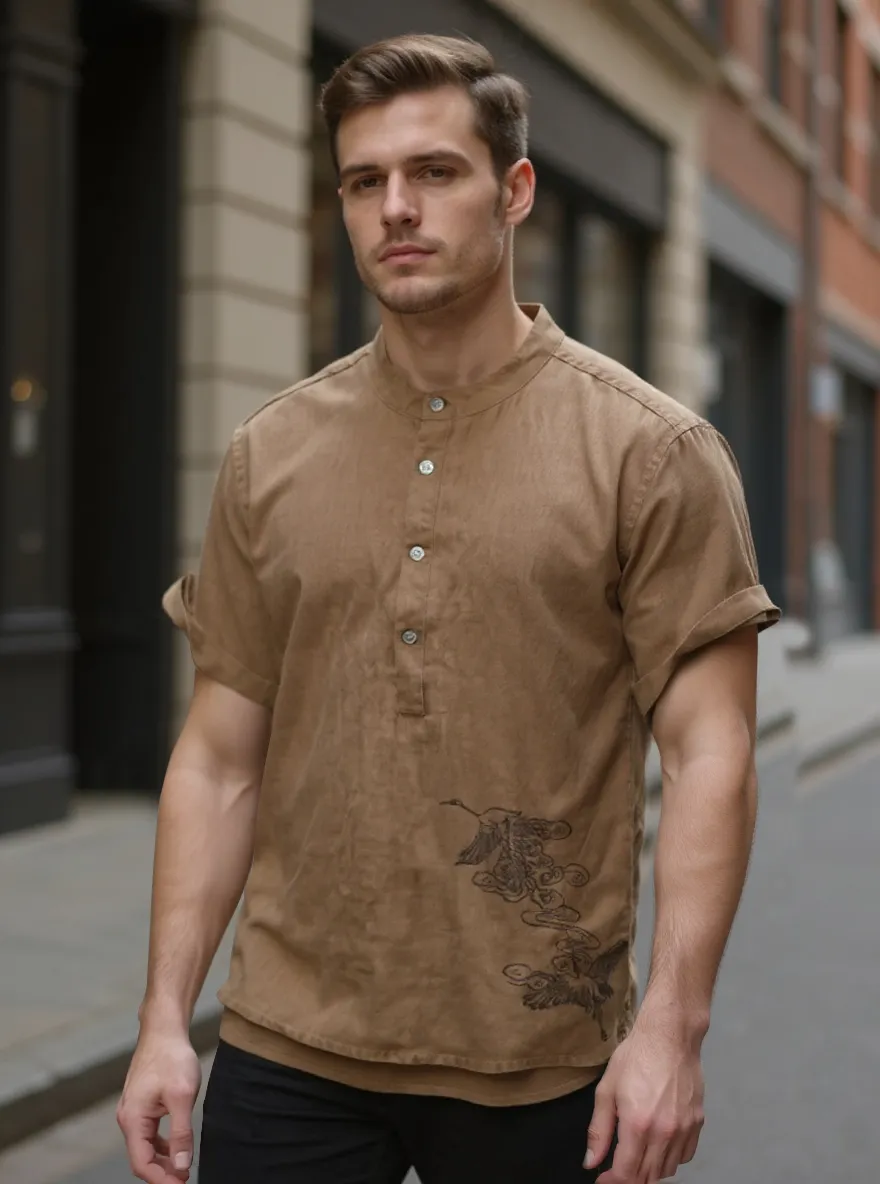 Men's Plus Size Button Detail Short Sleeve Blouse
