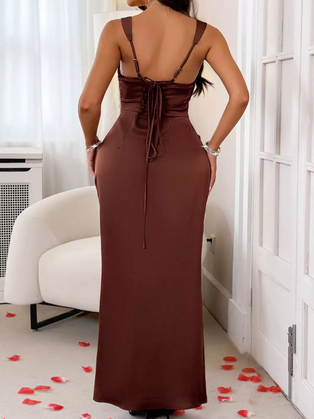 Wide Strap Satin Maxi Dress, image 4