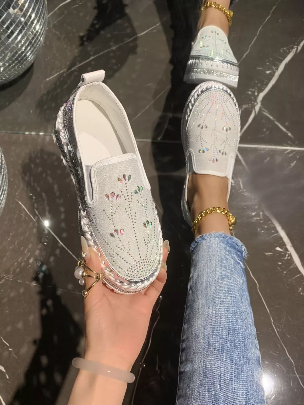 Rhinestone Embellished Platform Loafers, image 10