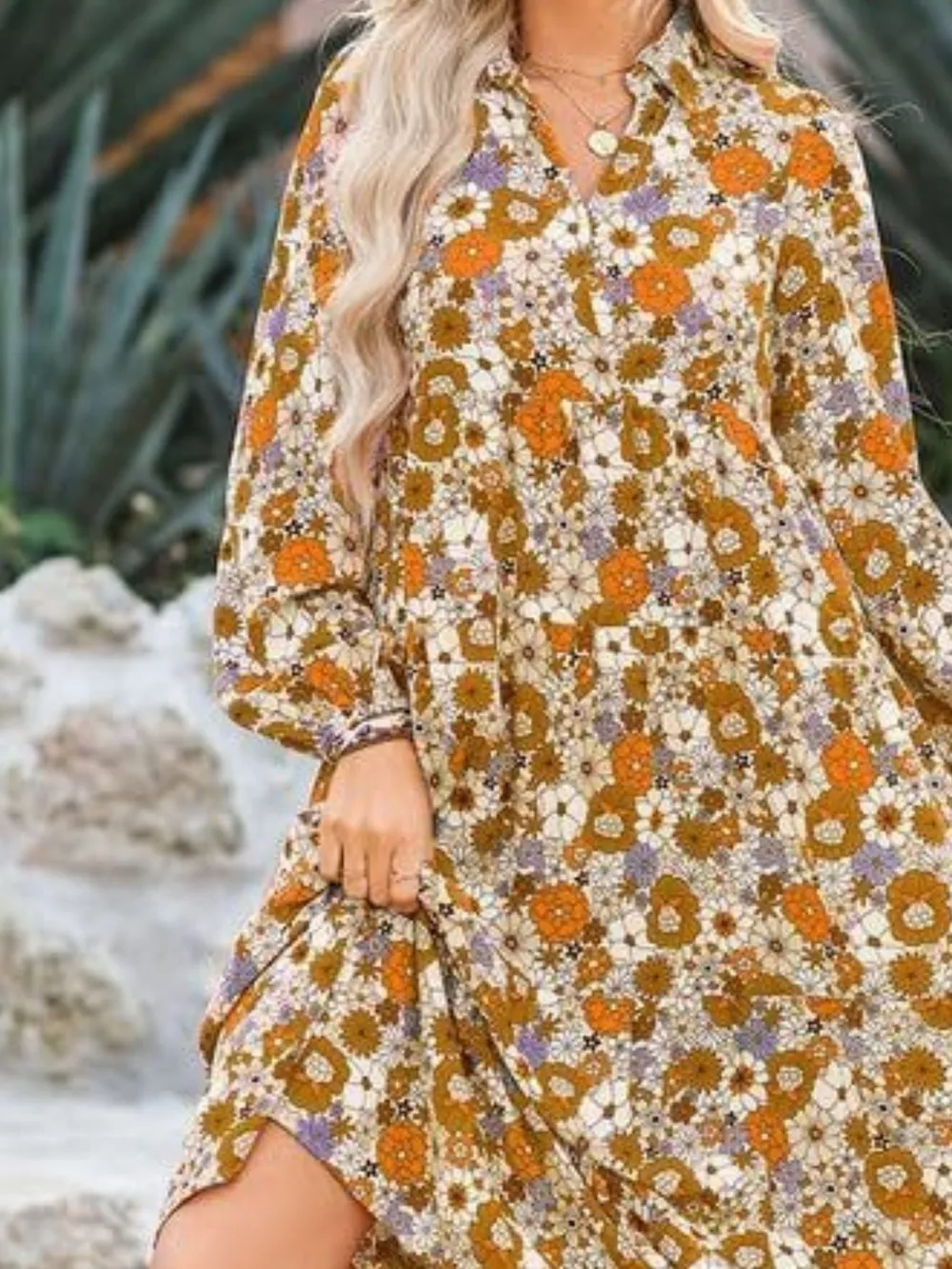 Floral Print Balloon Sleeve Midi Dress, image 7