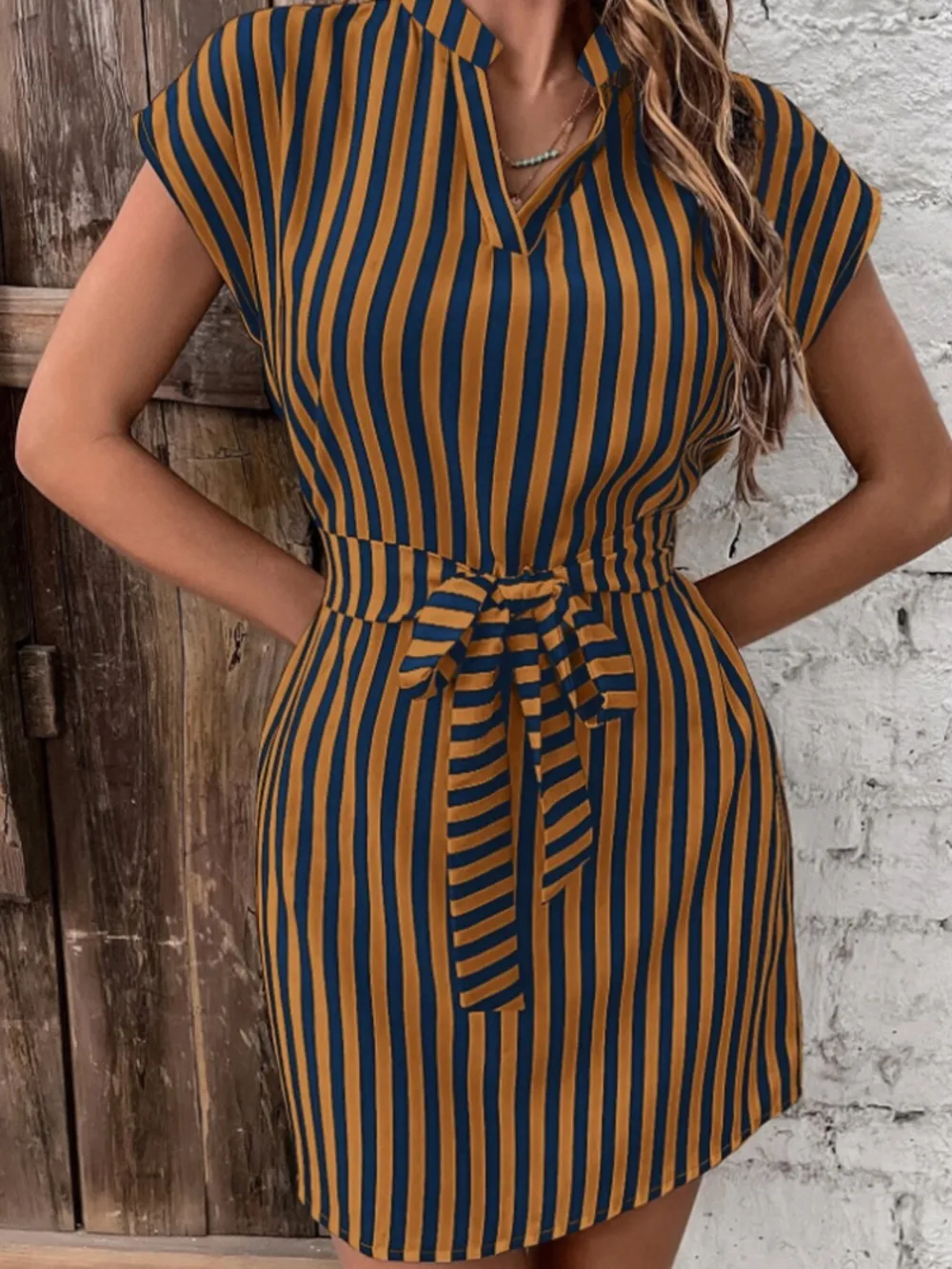 Tied Striped Cap Sleeve Mini Dress, image 11
