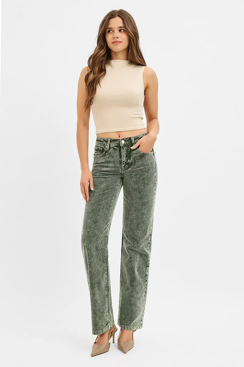 Tummy Control Mid Rise Straight Leg Corduroy Pants, image 6