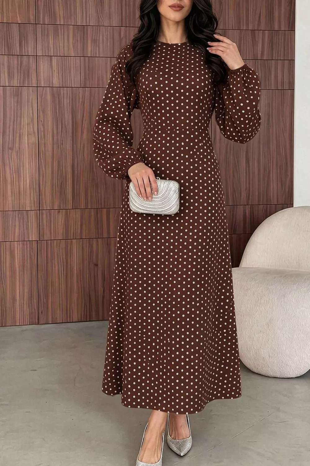 Polka Dot Long Sleeve Maxi Dress, image 12
