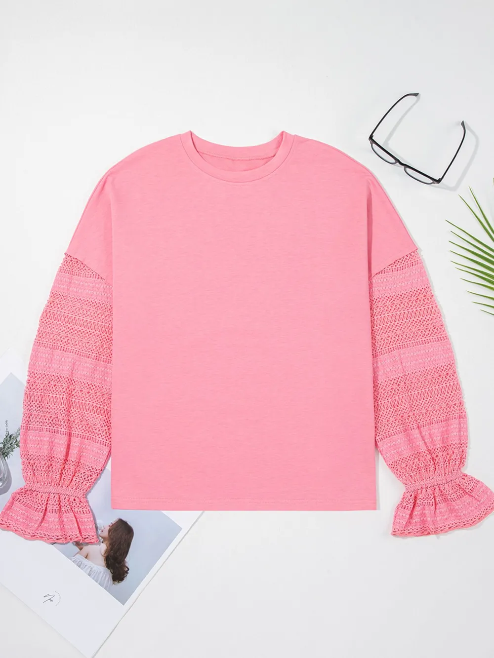 Lace Detail Flounce Sleeve Sweatshirt, image 8