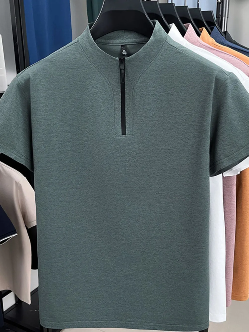 Men's Plus Size Quarter Zip Short Sleeve Top, image 2