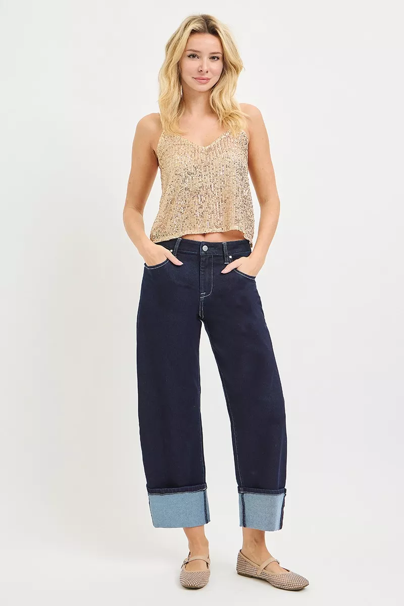 Slouchy Crop Barrel Cuffed Hem Jeans, image 6
