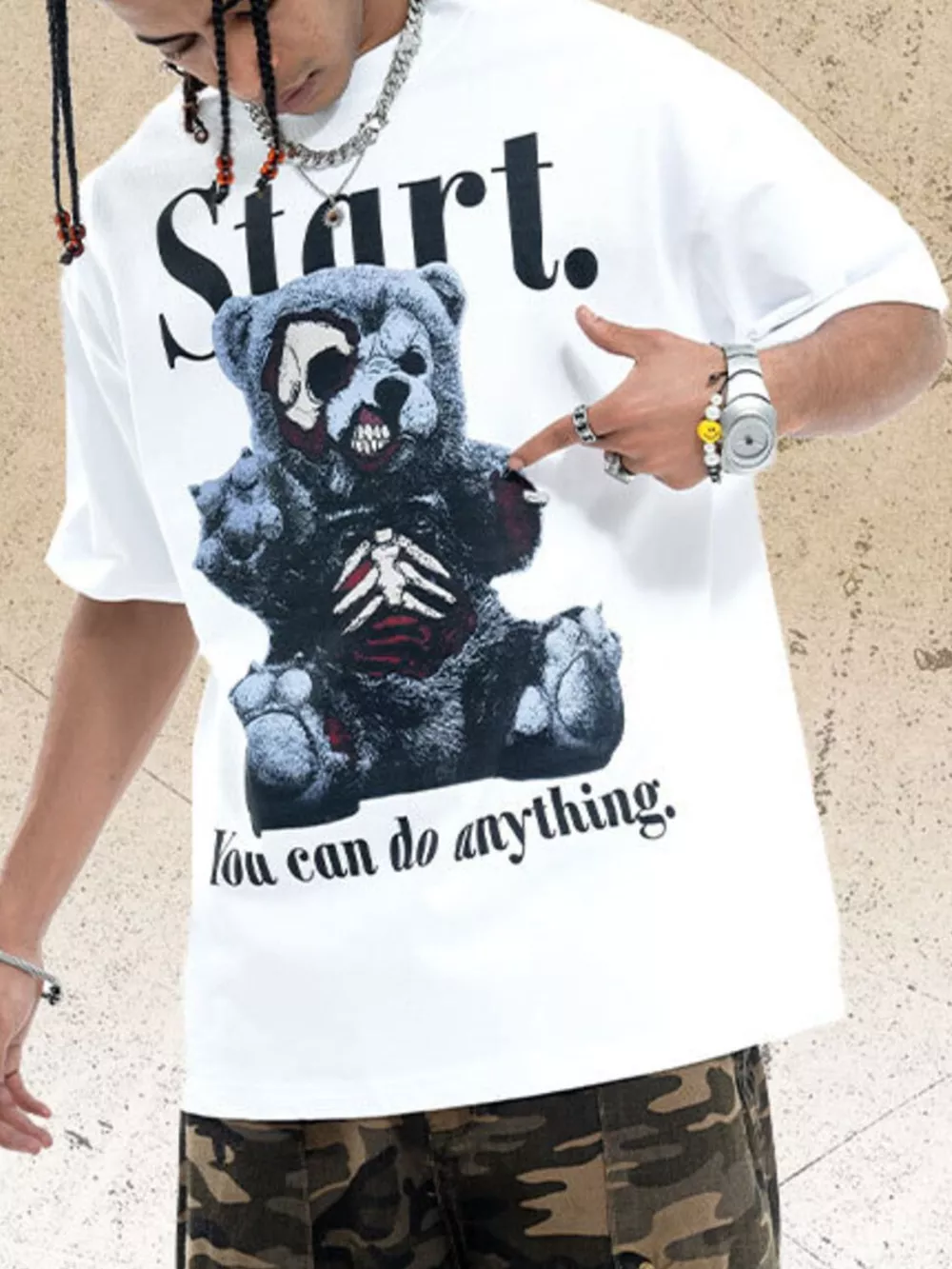 Men's Graphic Round Neck Oversized T-Shirt, image 3