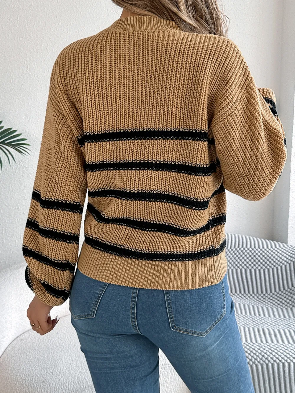 Striped Round Neck Long Sleeve Sweater, image 15