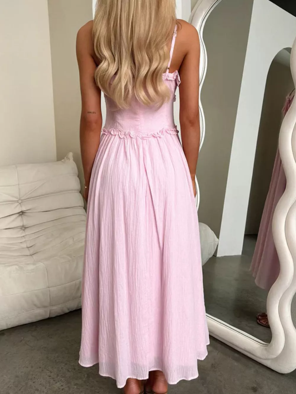 Ruffled Trimmed Spaghetti Strap Midi Dress, image 5
