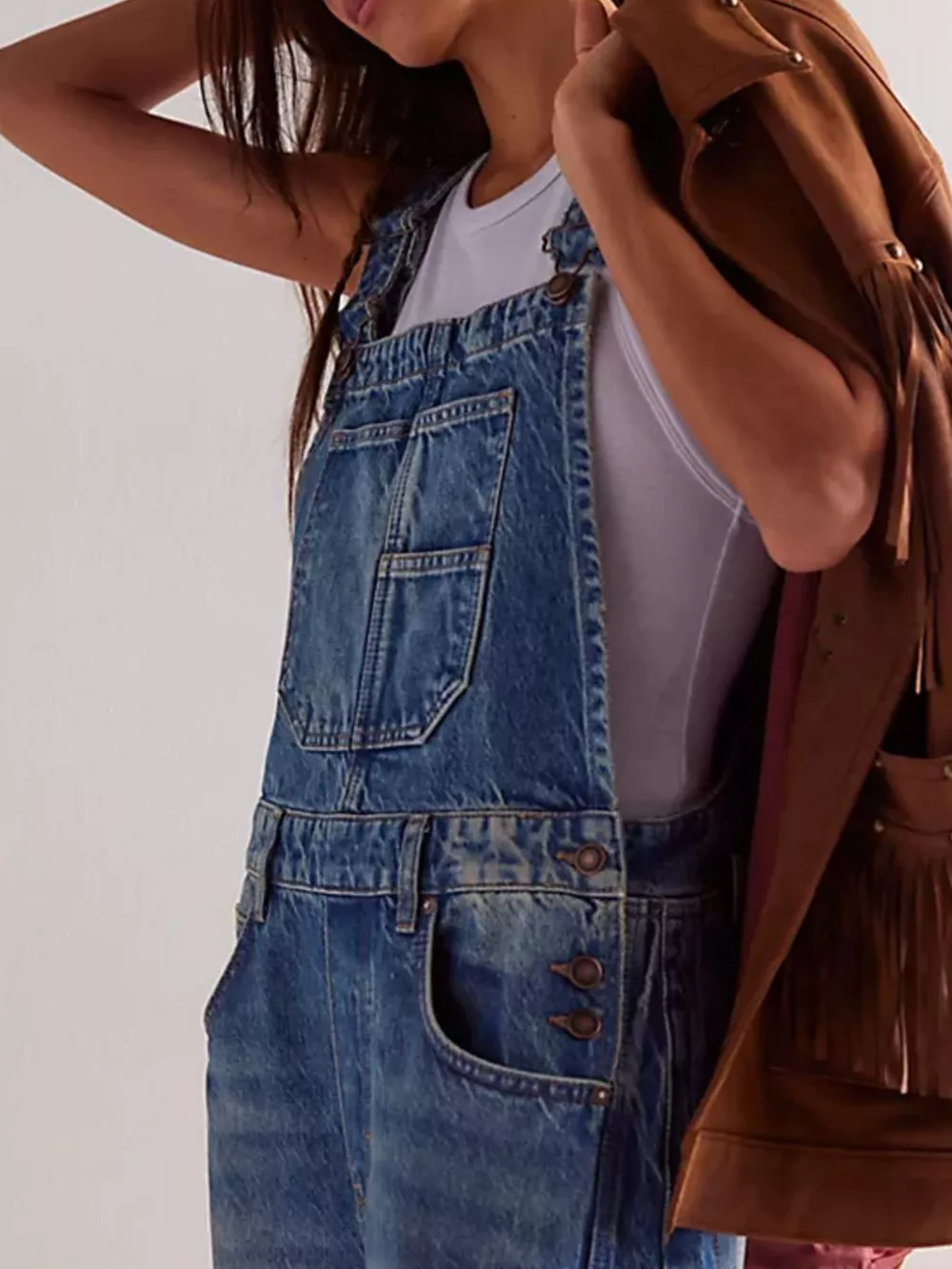Wide Strap Wide Leg Denim Overalls, image 17