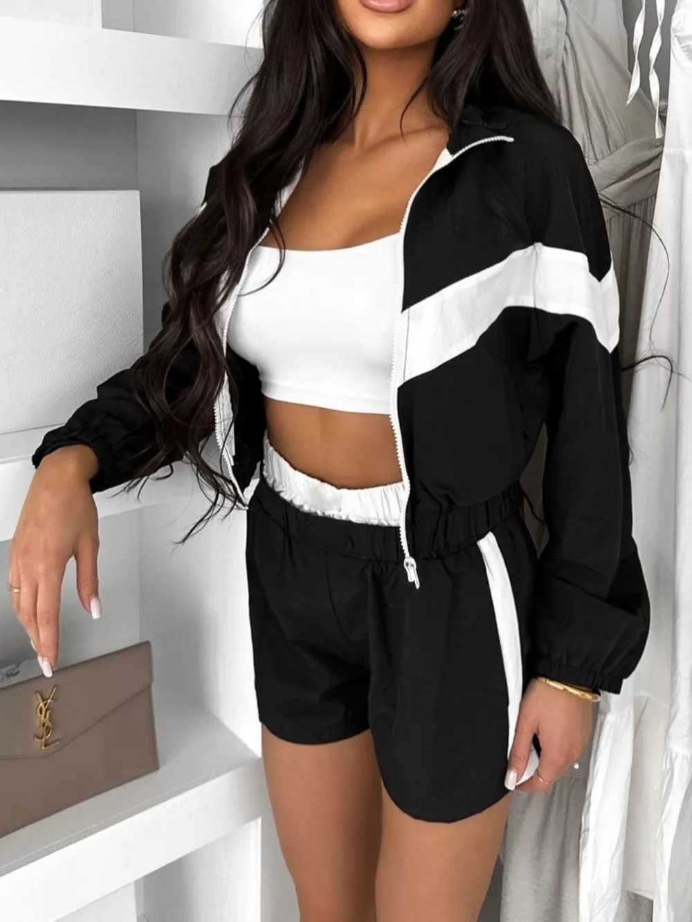 Color Block Zip-Up Jacket and Shorts Two-Piece Set, image 4