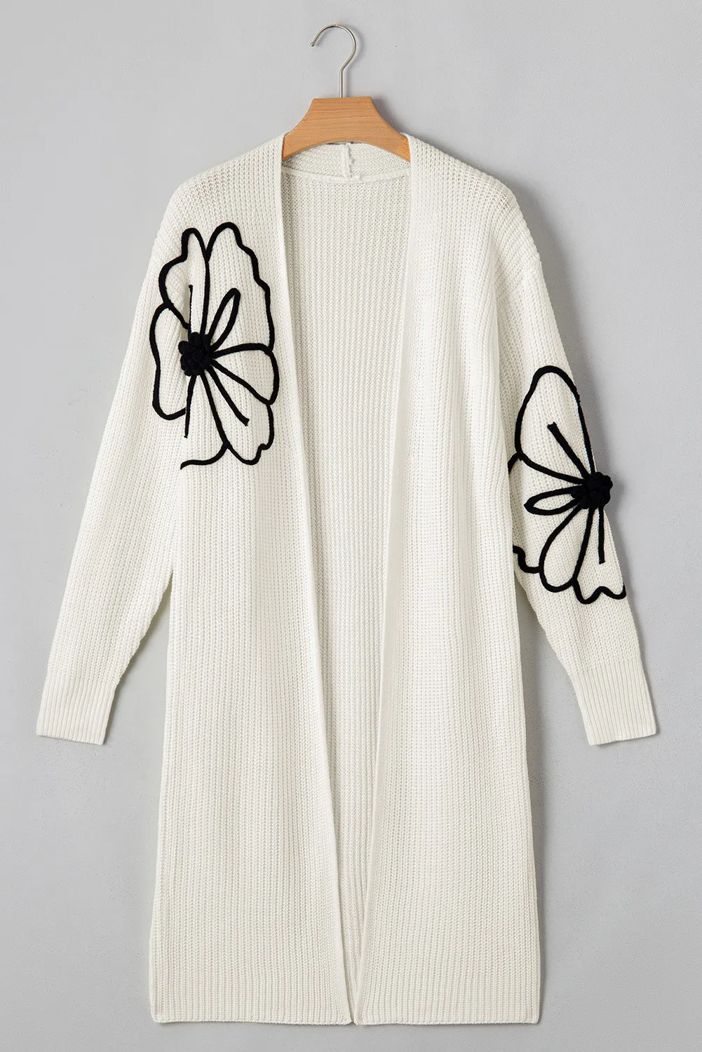 Full Size Flower Open Front Long Sleeve Cardigan, image 6