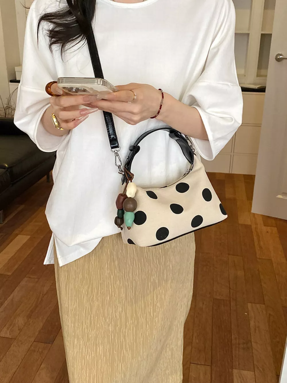 Polka Dot PU Leather Handbag, image 6