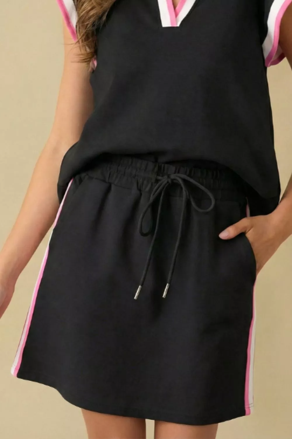 Contrast Trim Cap Sleeve Blouse and Shorts Set, image 3