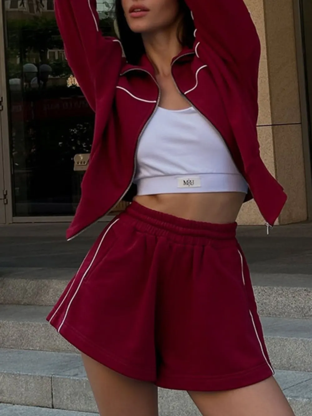 Zip Up Long Sleeve Top and Shorts Set, image 10