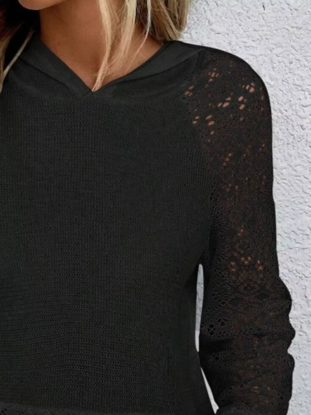Lace Sleeve Kangaroo Pocket Hoodie, image 3