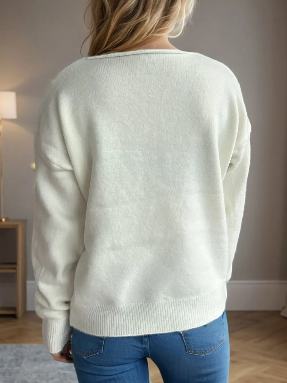 V-Neck Dropped Shoulder Long Sleeve Sweater, image 4