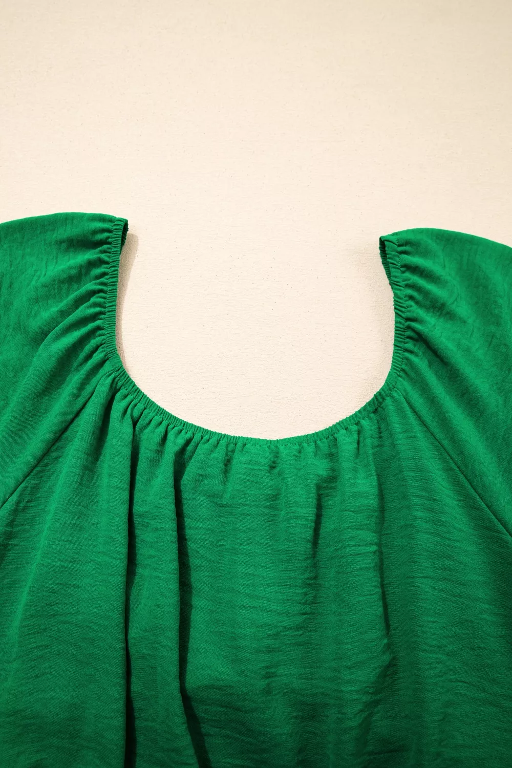 Solid Color Ruched Crossed Waist Tied Back Short Sleeve Peplum Top, image 9