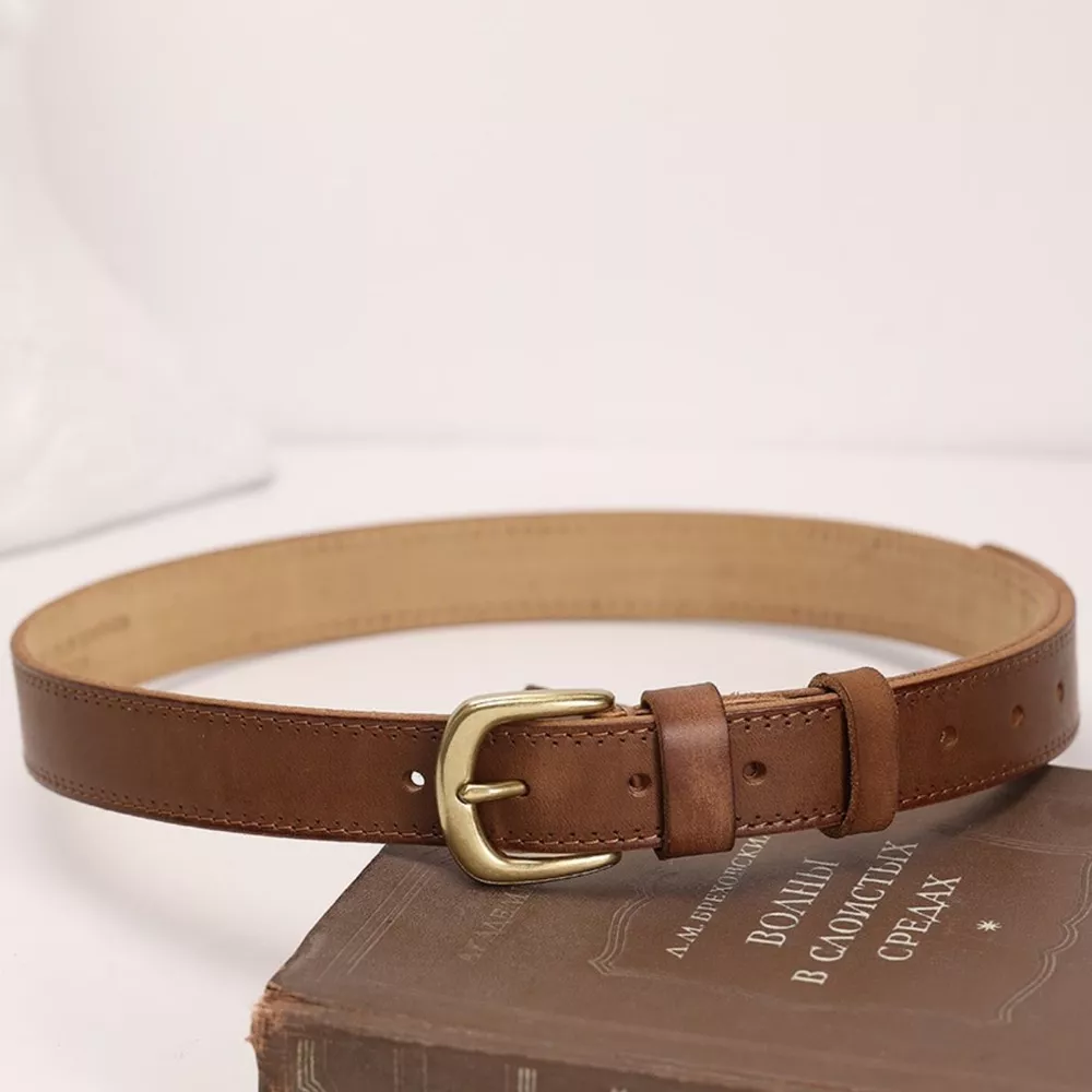 Classic Leather Belt with Golden Buckle, image 6