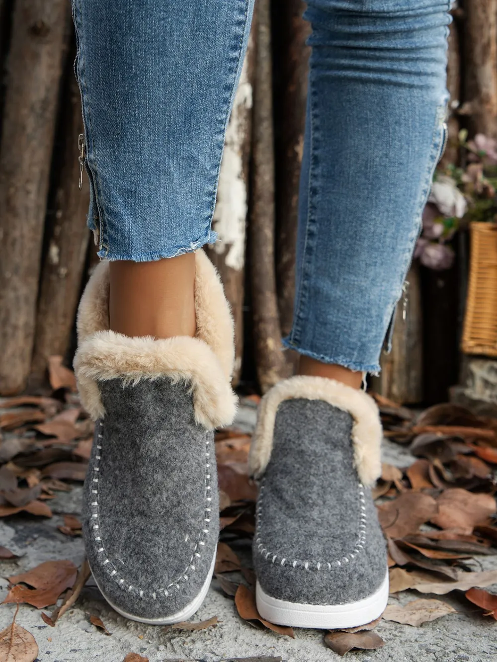 Furry Suede Round Toe Flat Sneakers, image 9