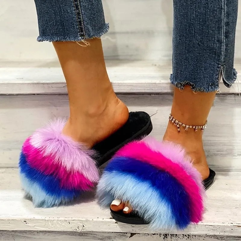 Fuzzy Open Toe Flats Sandals, image 2