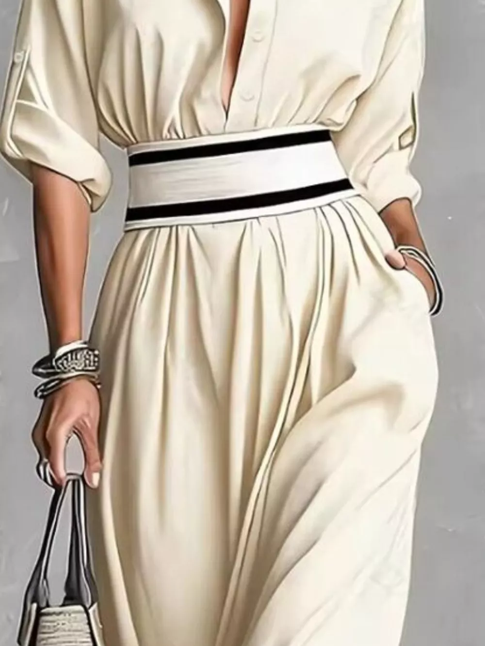 Slit Roll-Up Sleeve Maxi Dress, image 6