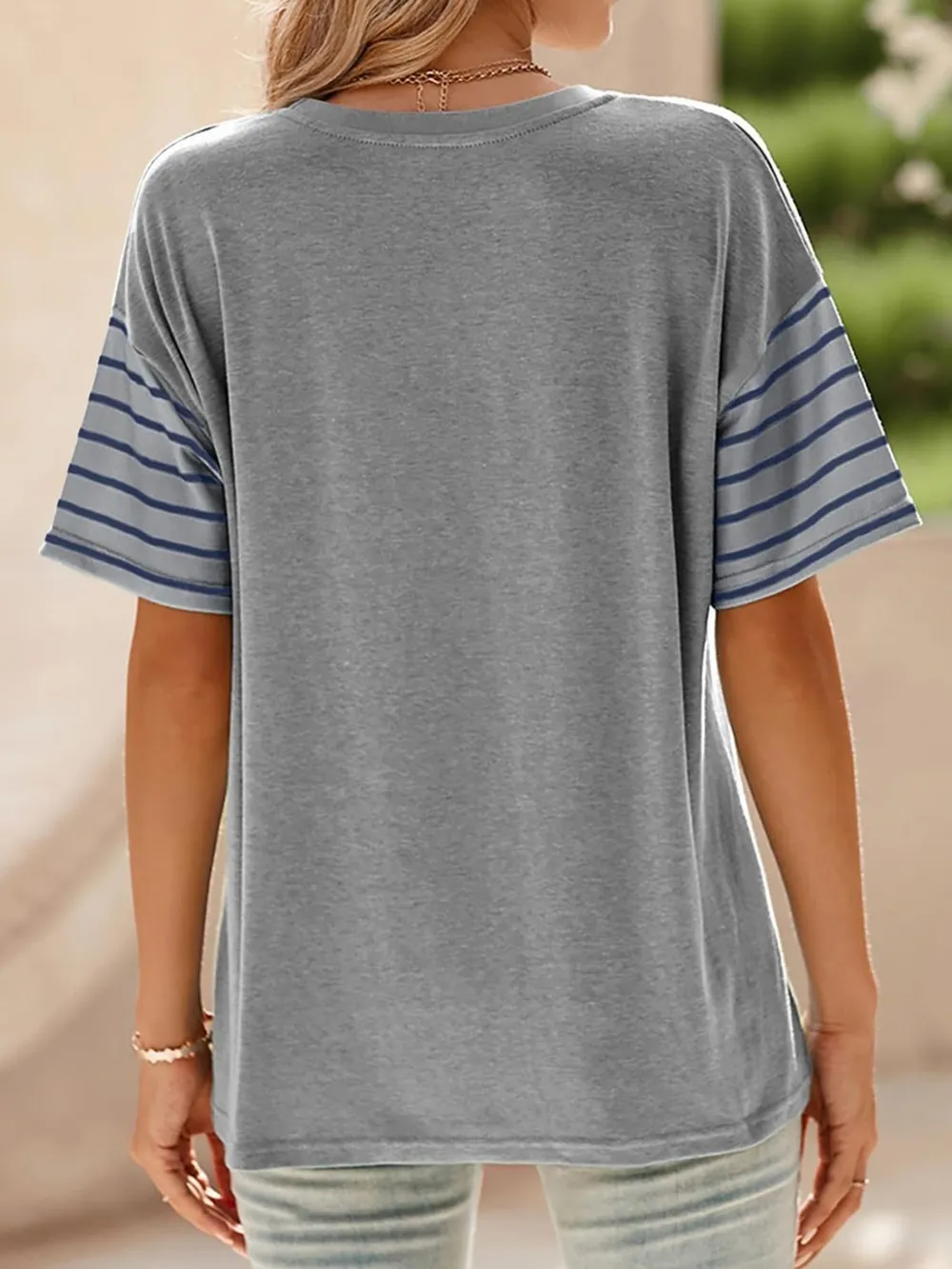 Color Block Striped Sleeve Casual T-Shirt, image 11