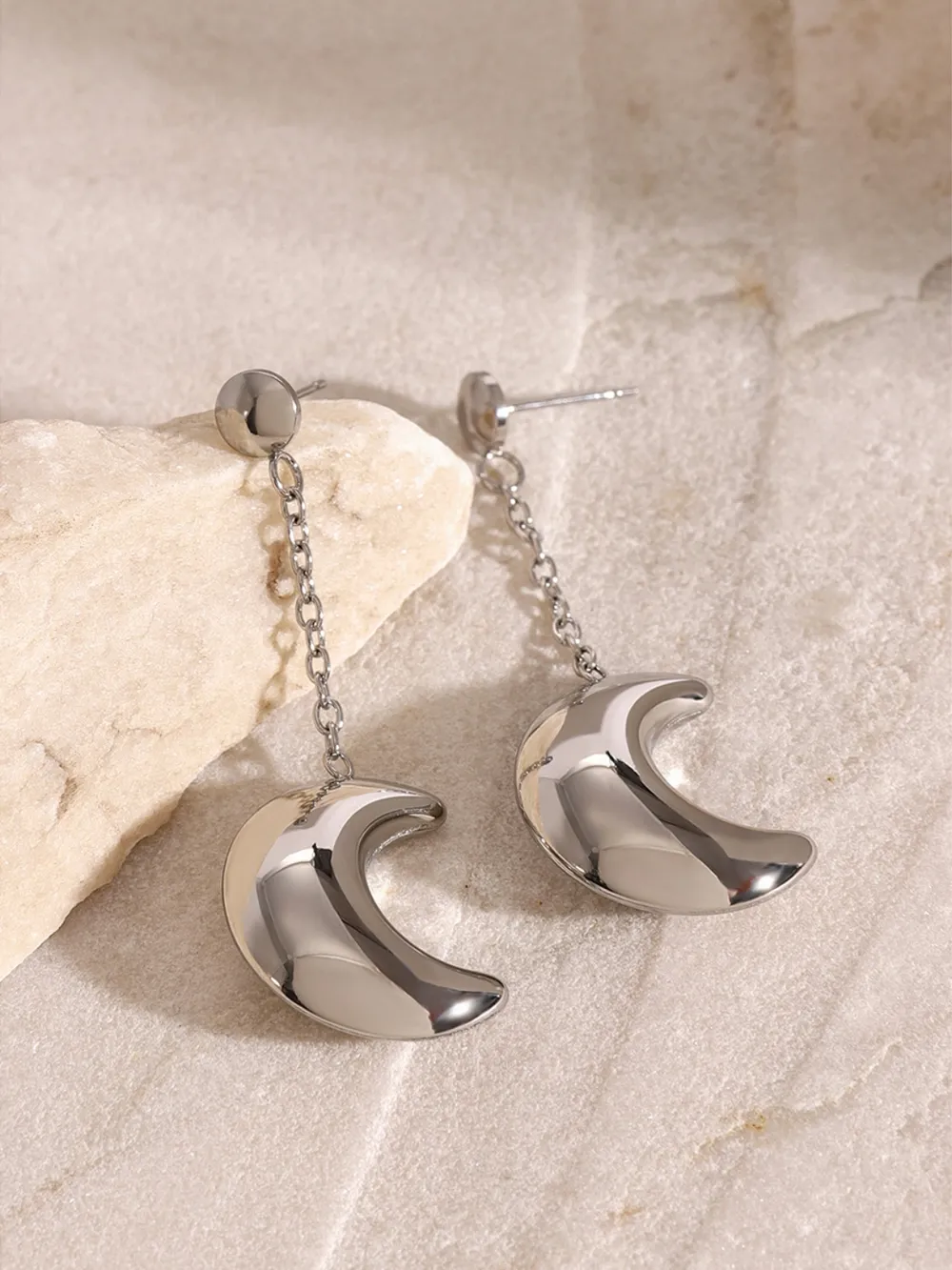 Stainless Steel Moon Dangle Earrings, image 13
