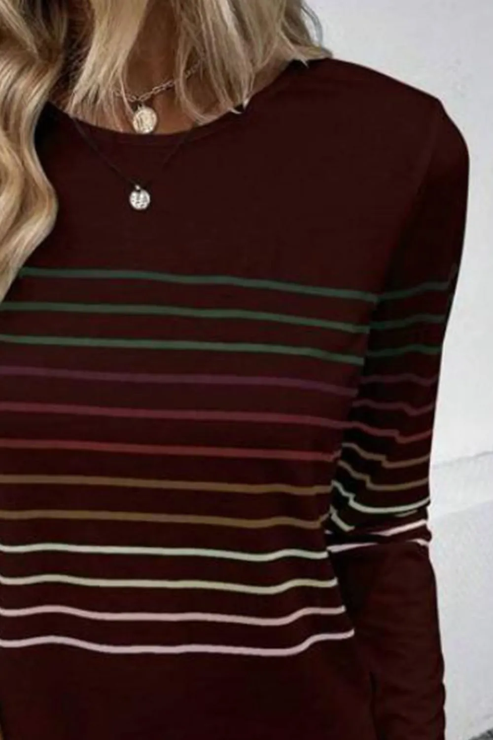 Striped Round Neck Long Sleeve T-Shirt, image 20