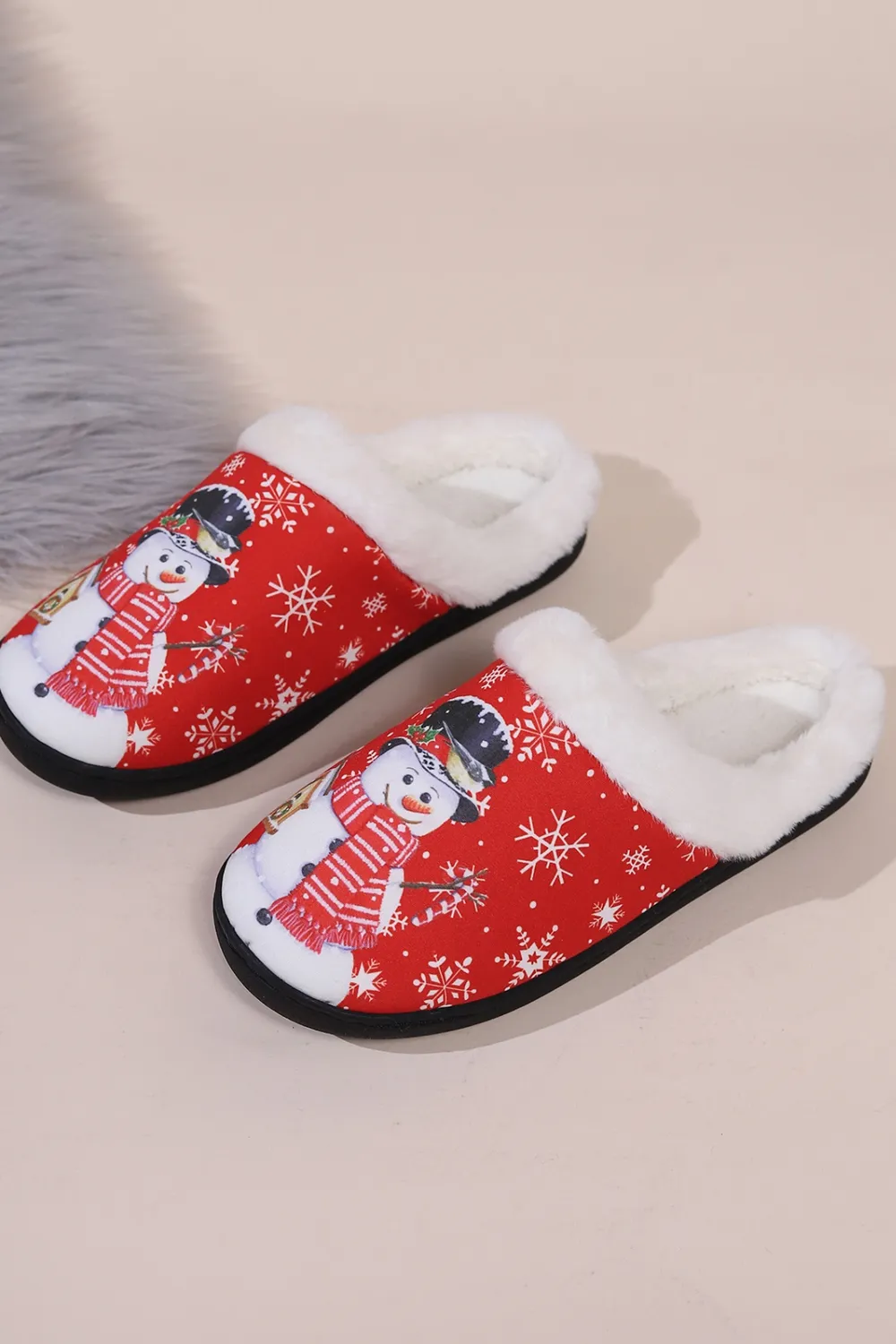 Snowman Round Toe Faux Fur Slippers, image 10