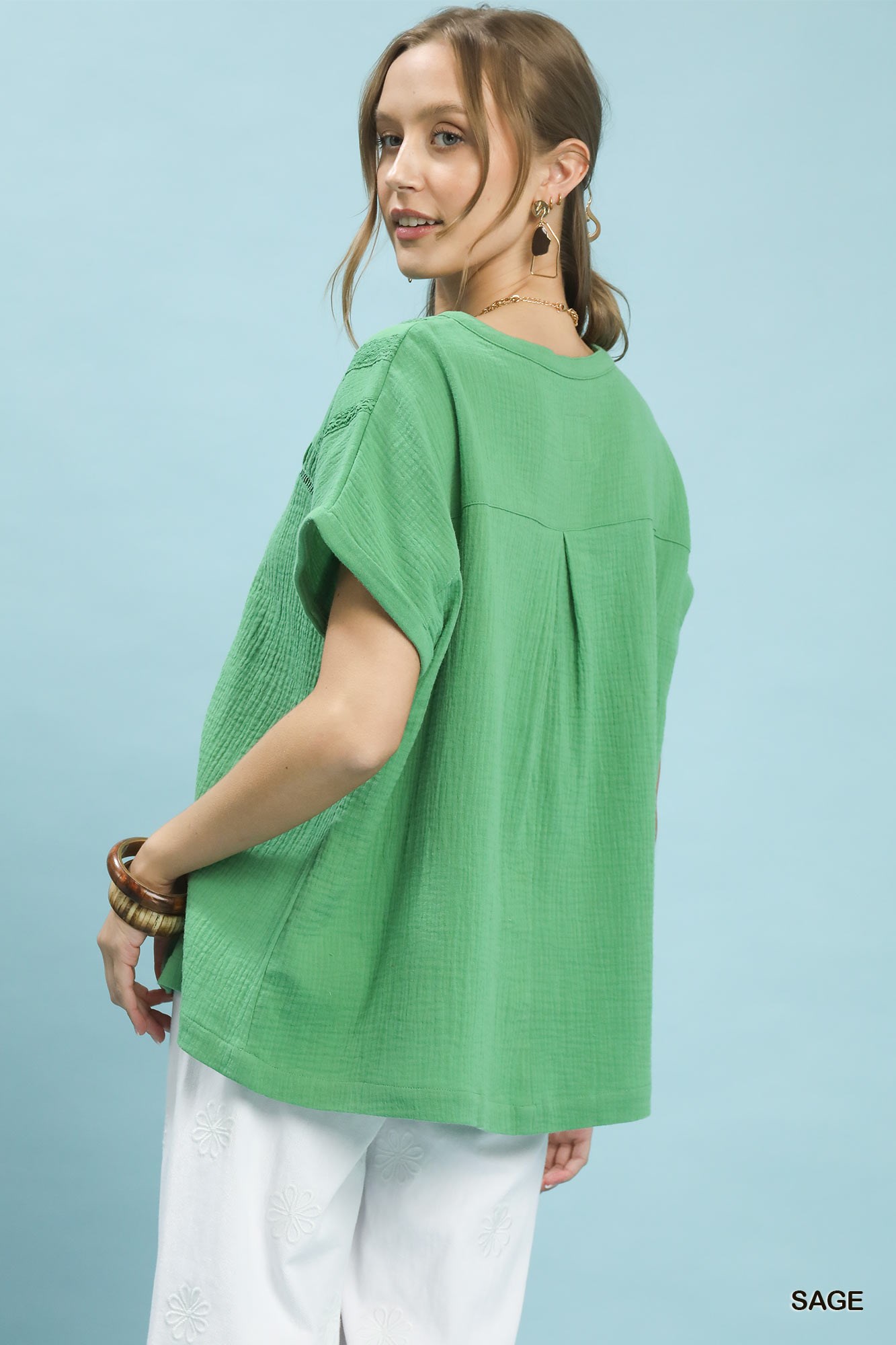 Textured Gauze Split-Neck Boho Blouse, image 5