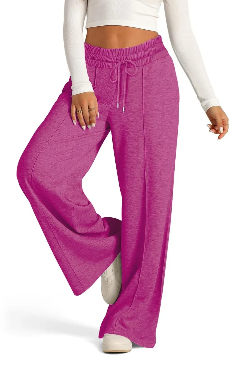 Drawstring Elastic Waist Wide Leg Pants, image 19