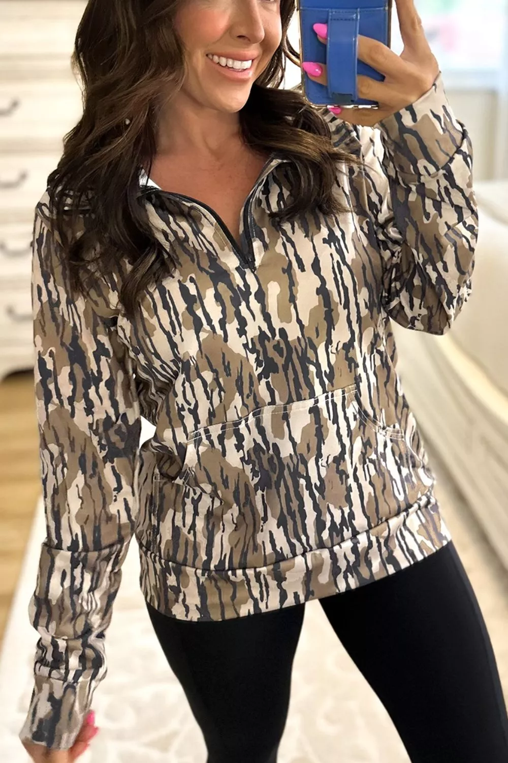 Camouflage Zipper Collar Front Pocket Sweatshirt, image 6