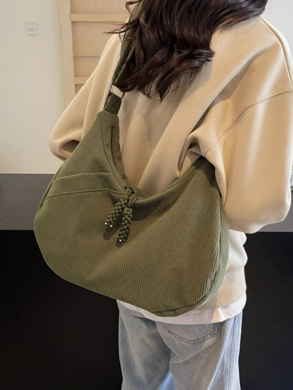 Ribbed Adjustable Strap Shoulder Bag, image 11