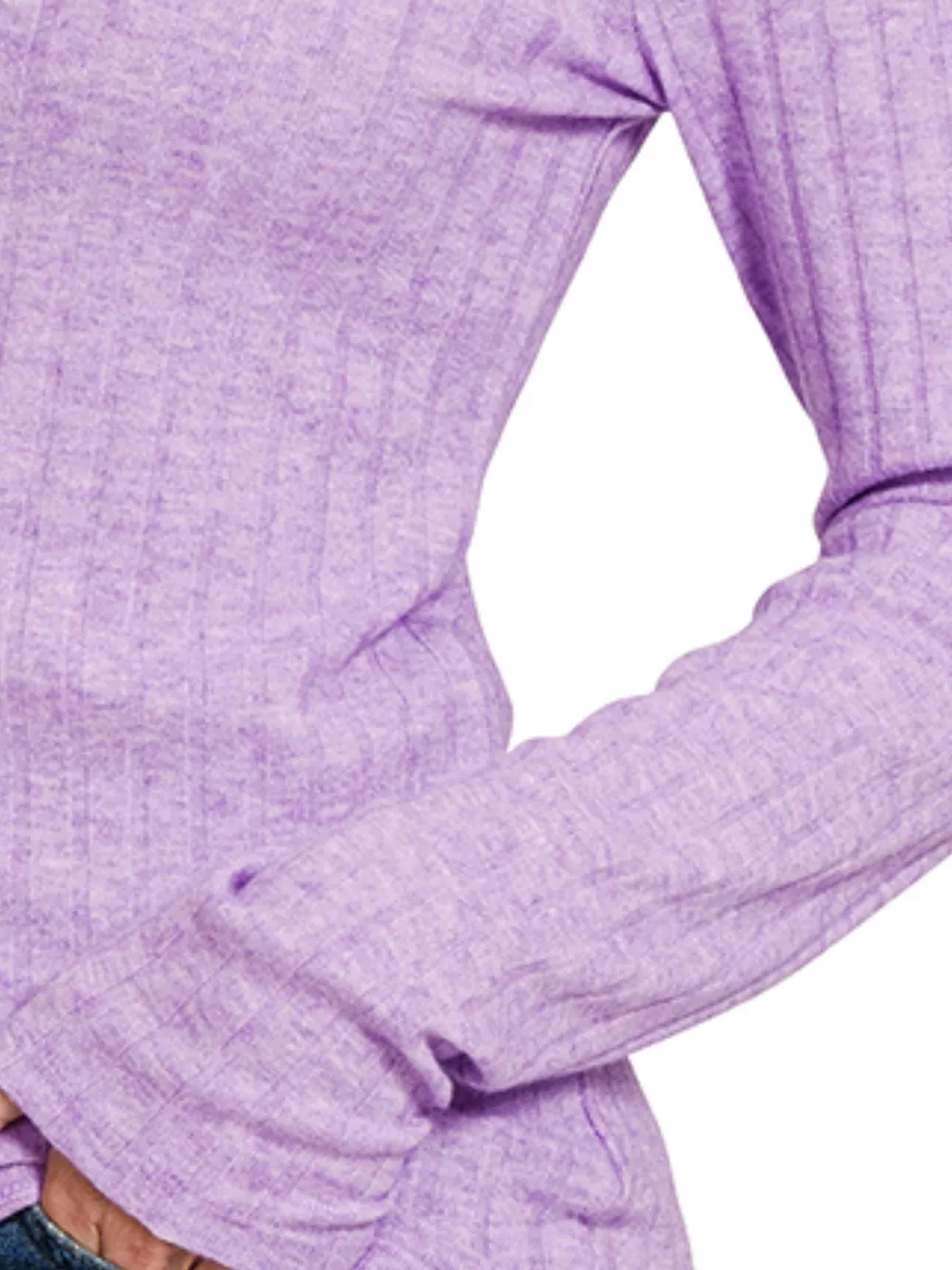 Ribbed Long Sleeve Round Neck T-Shirt, image 3