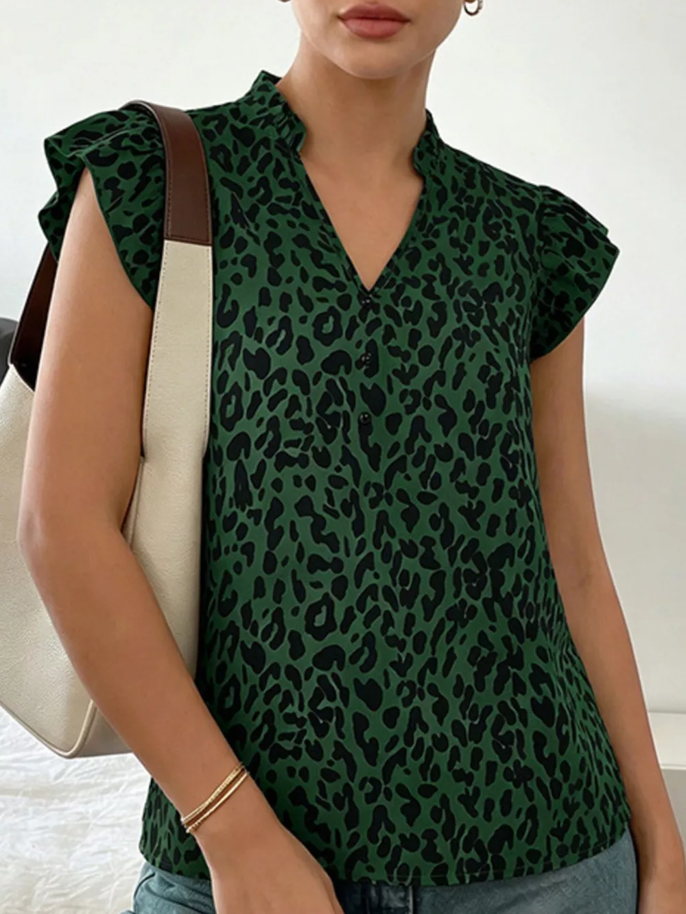 Leopard Print Ruffle Sleeve Blouse, image 10
