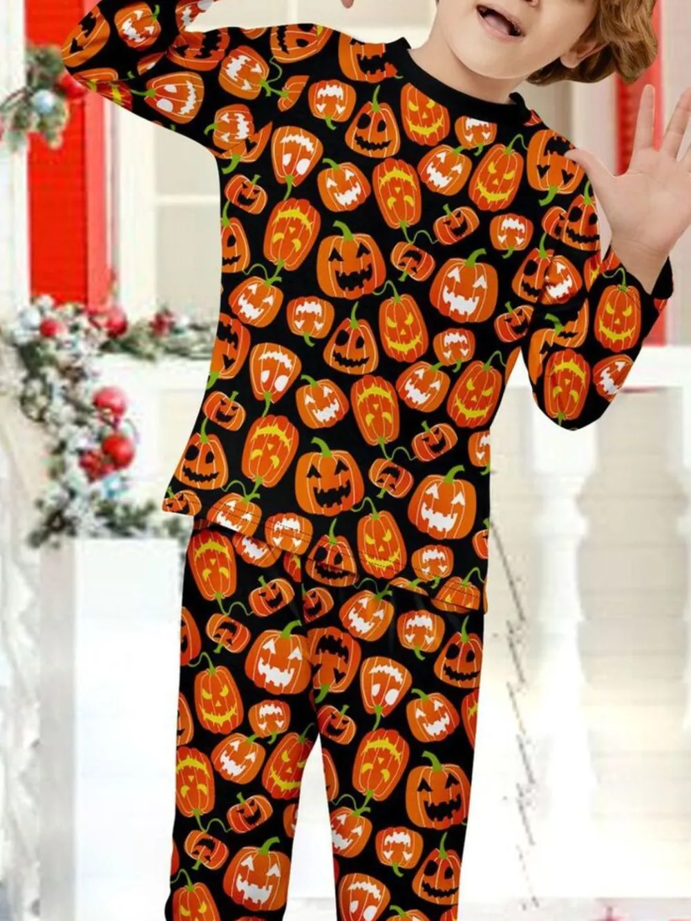 Full Size Family Matching Halloween Pumpkin Print Pajama Set Plus Size, image 9