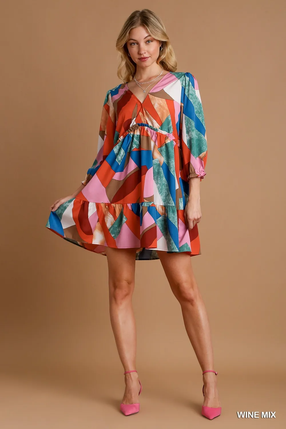 Abstract V-Neck Tiered Printed Dress, image 5