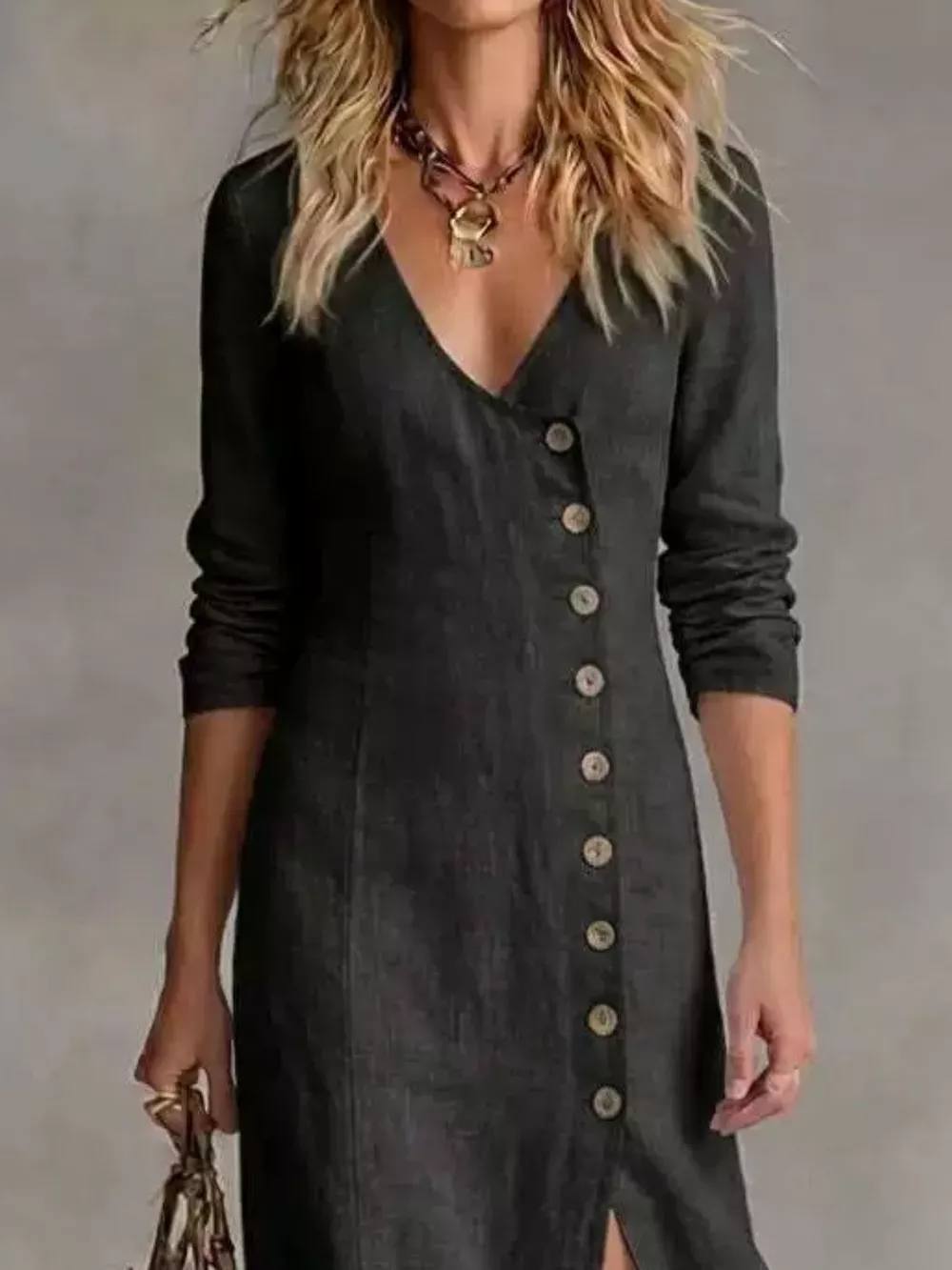 Slit Button-Down Midi Dress, image 4