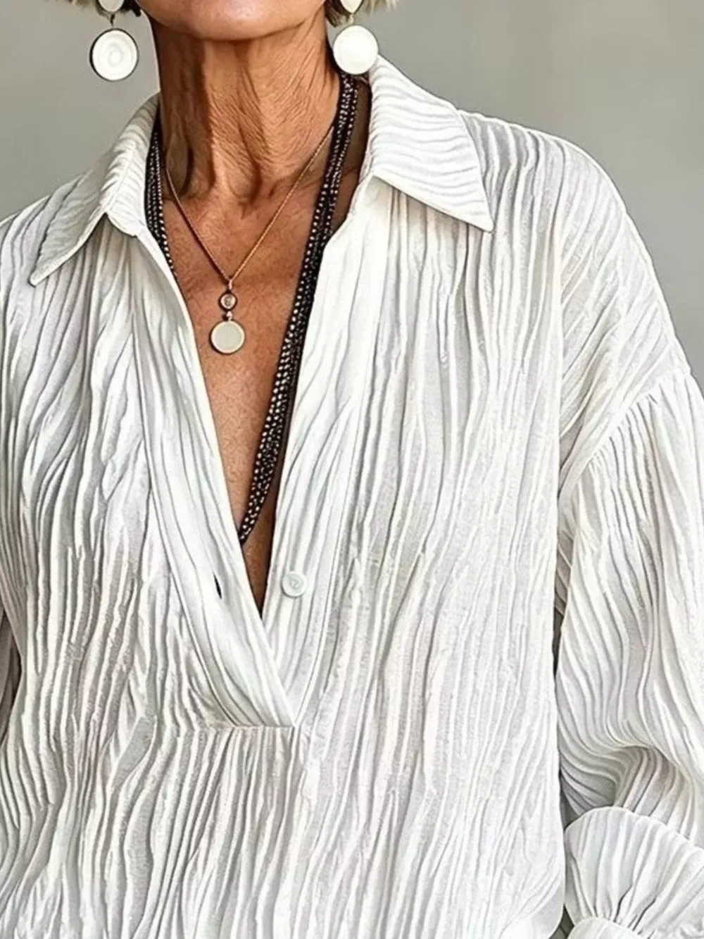 Full Size Texture Long Sleeve Blouse Plus Size, image 4