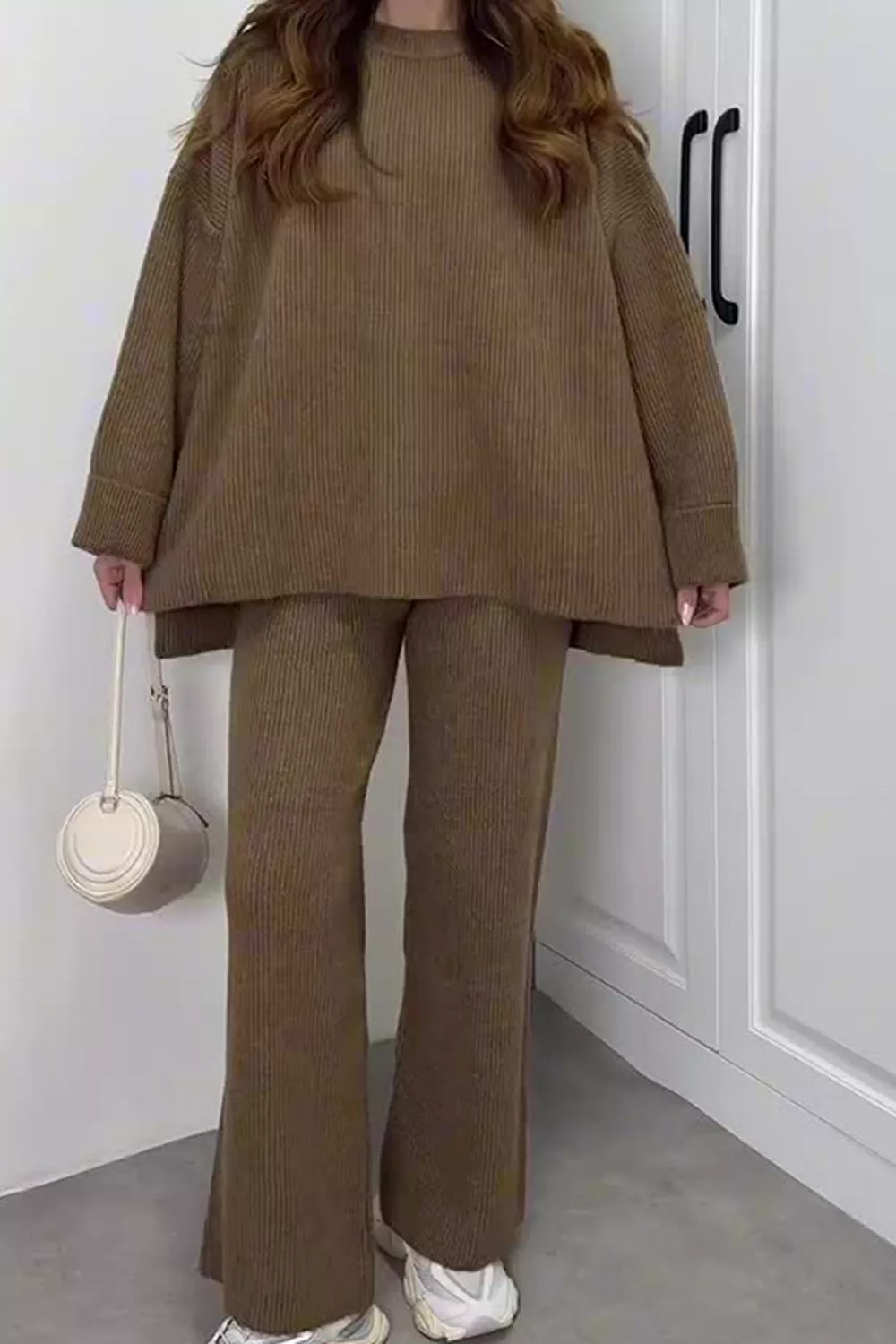 Dropped Shoulder Knit Sweater and Wide Leg Pants Set, image 7