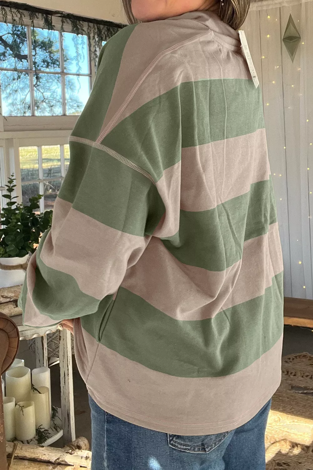 Stripe Half Zipped Casual Sweatshirt, image 2