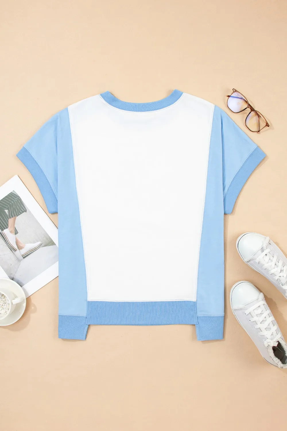 Star Plaid Flower USA Graphic Color Block Crewneck T Shirt, image 7