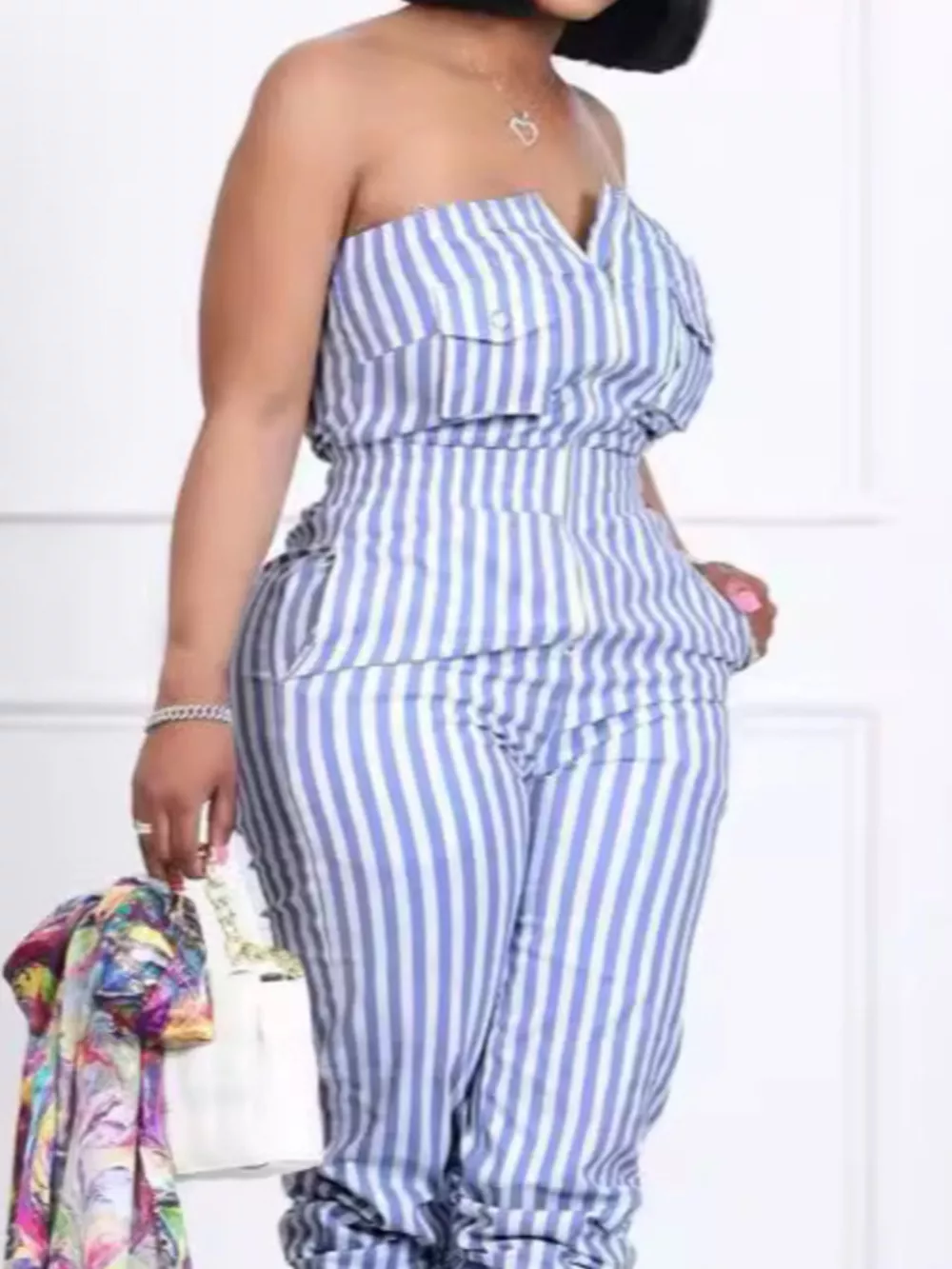 Striped Tube Casual Jumpsuit, image 3