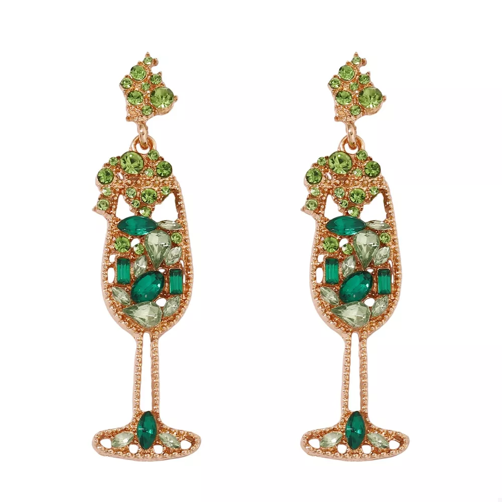 Champagne Glass Rhinestone Dangle Earrings, image 5