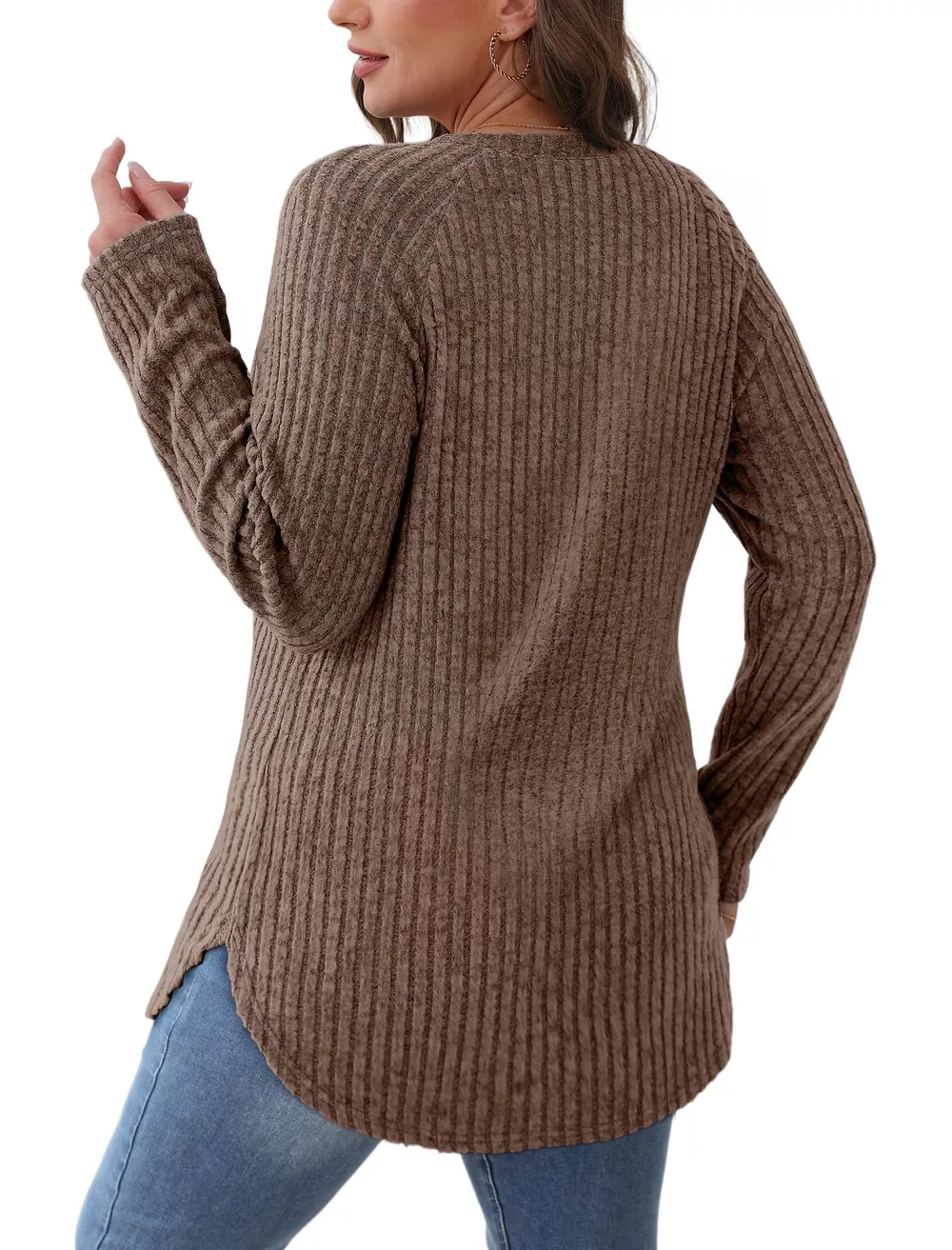Casual Ribbed Knit Long Sleeve T-Shirt, image 4
