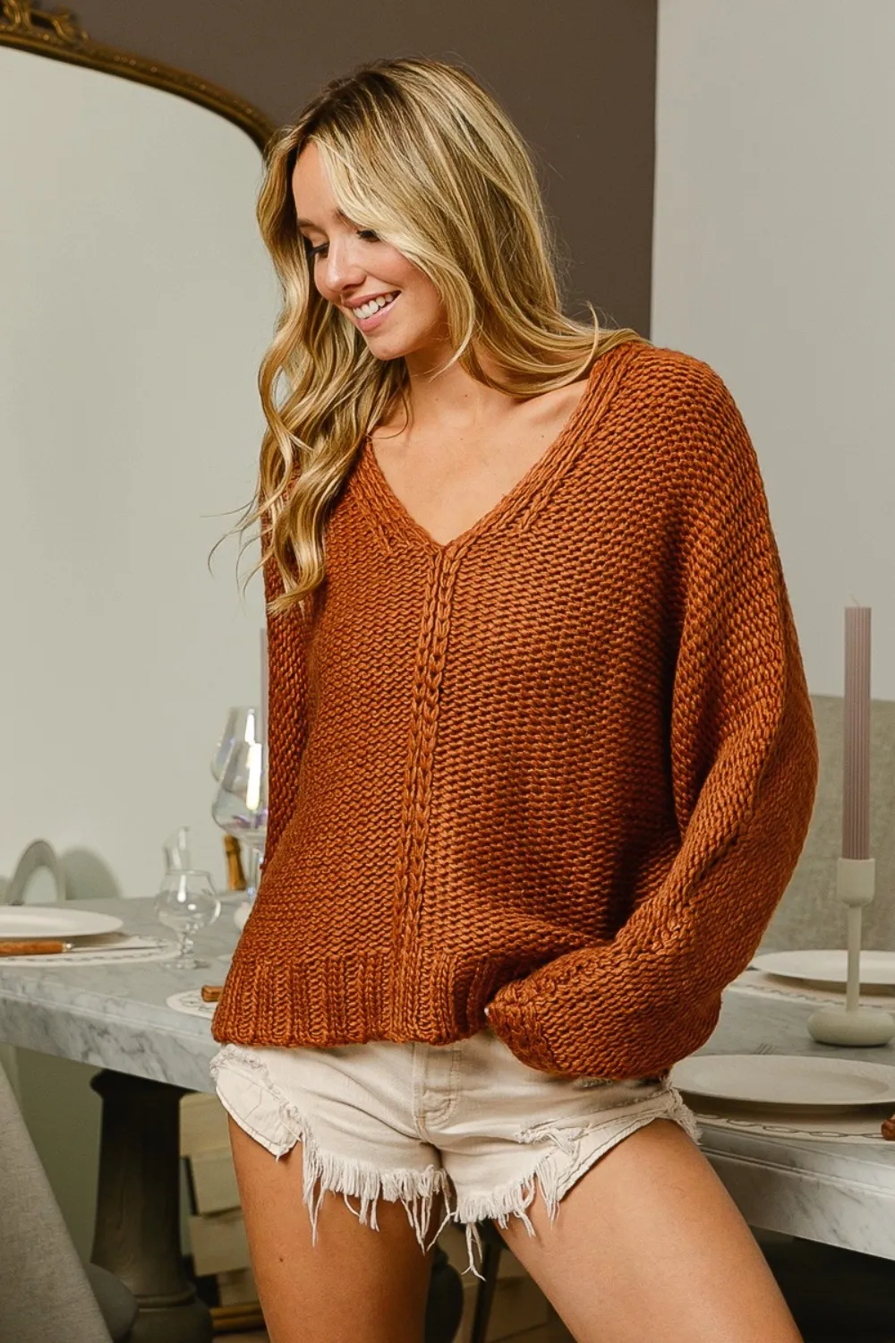 V-Neck Cable Knit Sweater, image 4