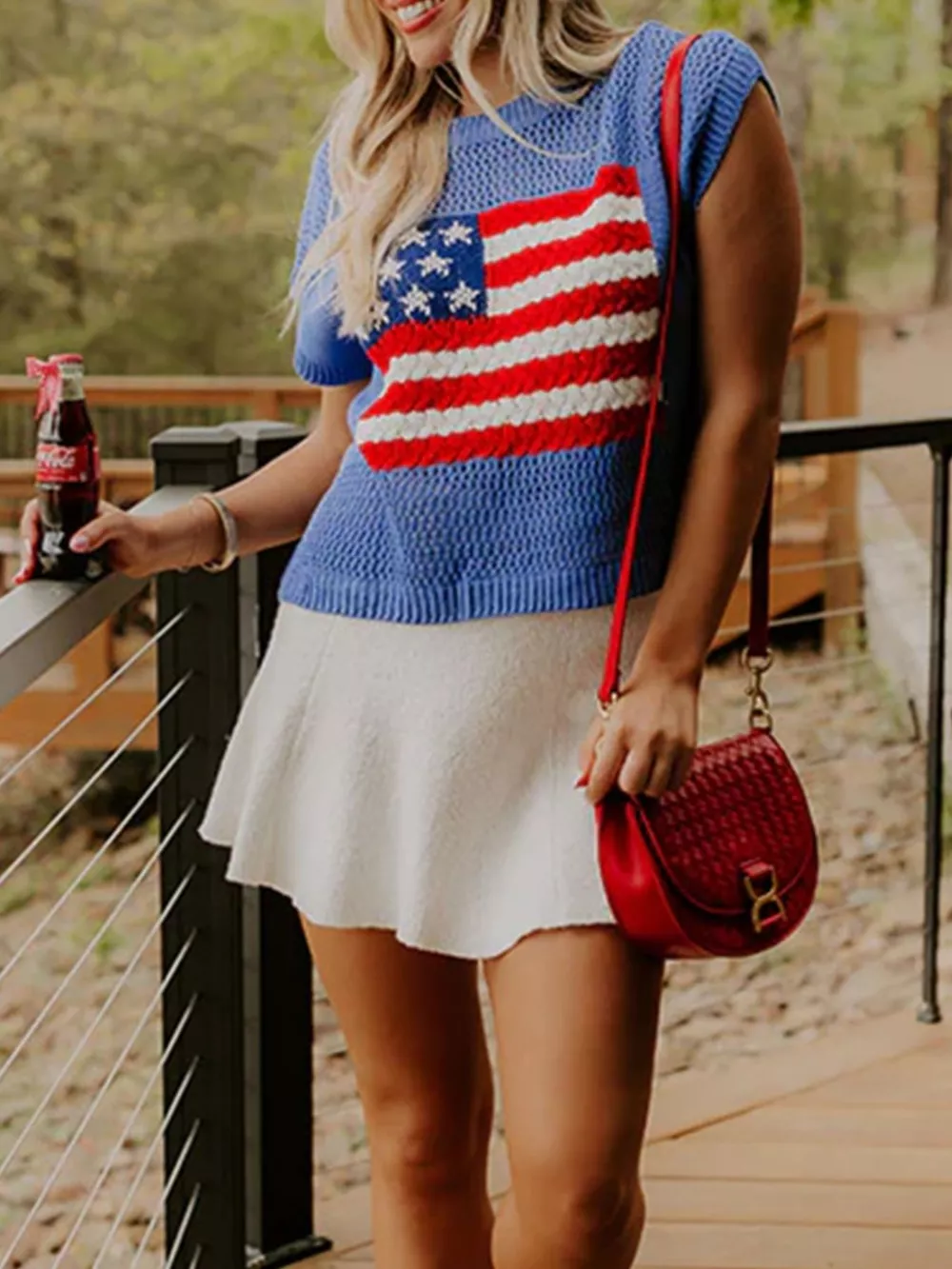 Flag Graphic Short Sleeve Sweater Top, image 9