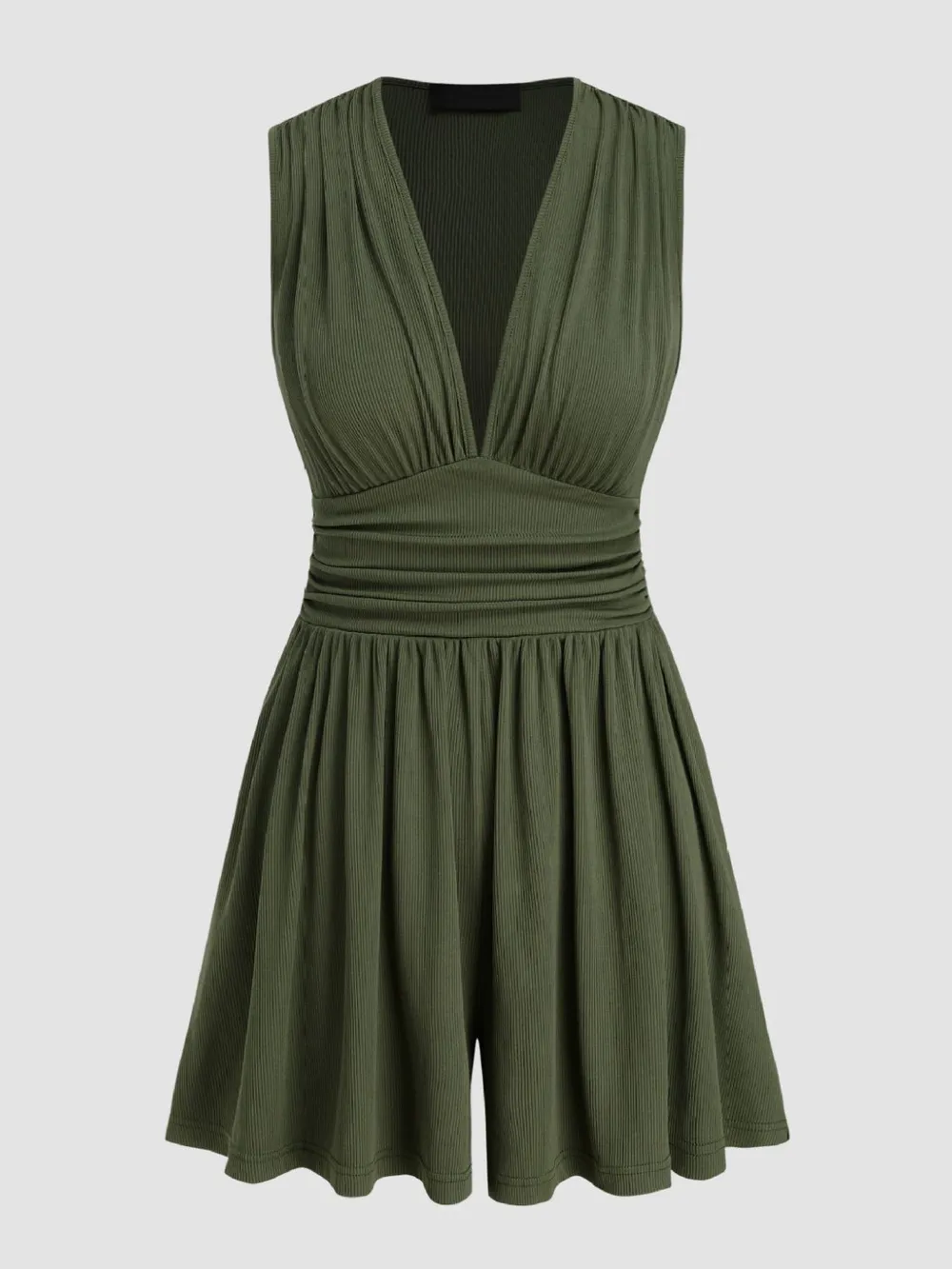 Ruched Plunge Sleeveless Romper, image 2