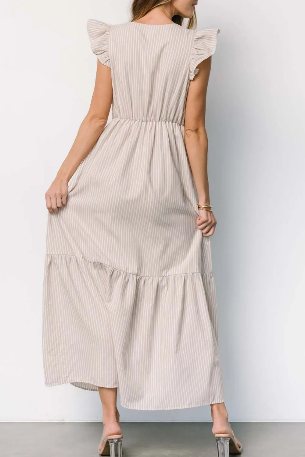 Slit Striped V-Neck Ruffled Cap Sleeve Dress, image 6